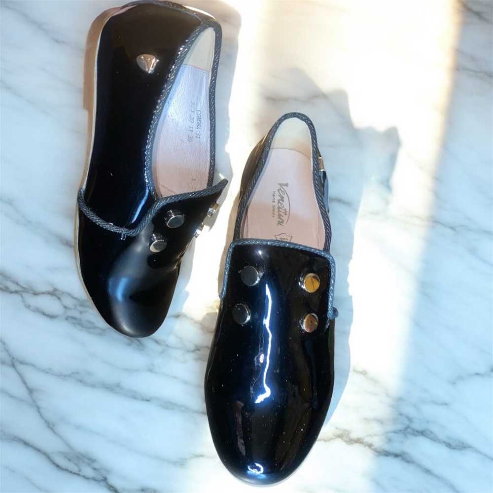 Venettini black patent leather loafers size 13 metallic studs dress shoe